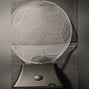 3D Soccer Ball LED Night Light - Clear Acrylic Globe, Black Base